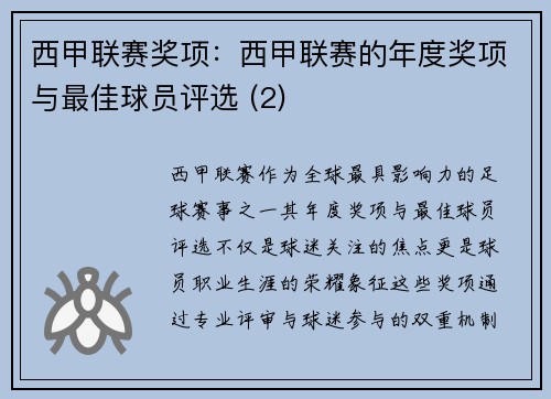 西甲联赛奖项：西甲联赛的年度奖项与最佳球员评选 (2)