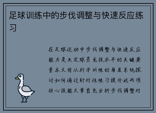 足球训练中的步伐调整与快速反应练习