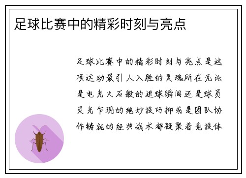 足球比赛中的精彩时刻与亮点