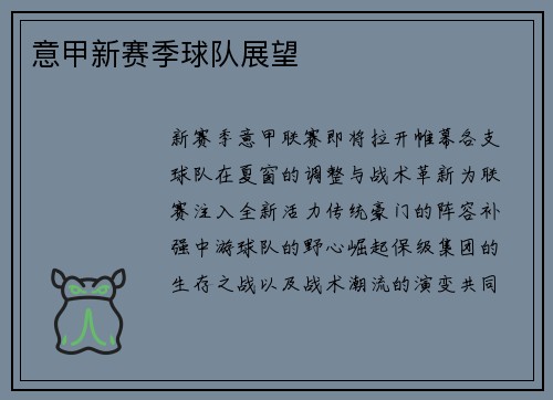 意甲新赛季球队展望